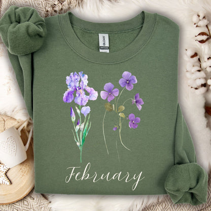 February Birth Month Flowers Sweatshirt — Iris & Violet