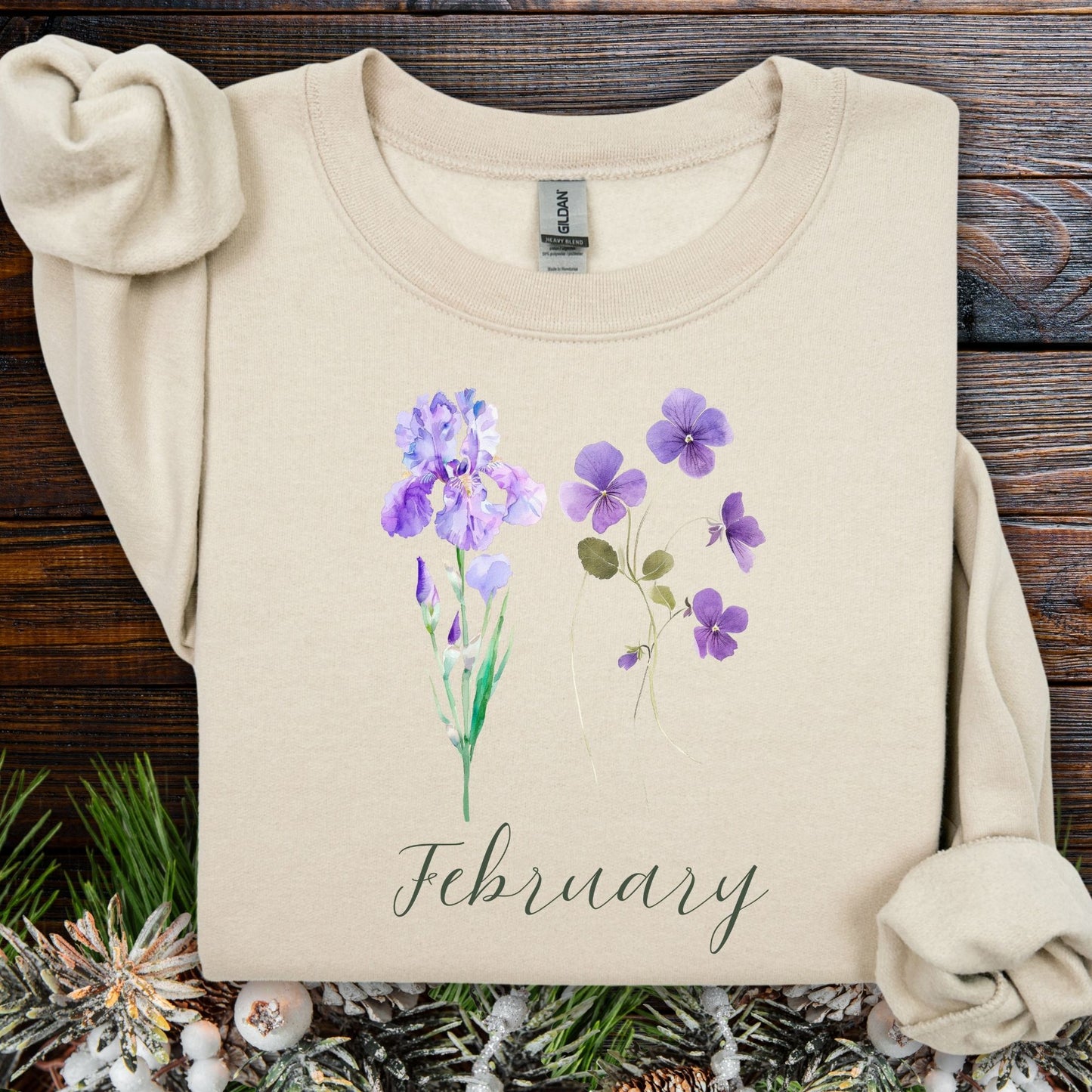 February Birth Month Flowers Sweatshirt — Iris & Violet