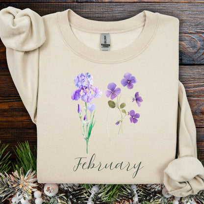 February Birth Month Flowers Sweatshirt — Iris & Violet
