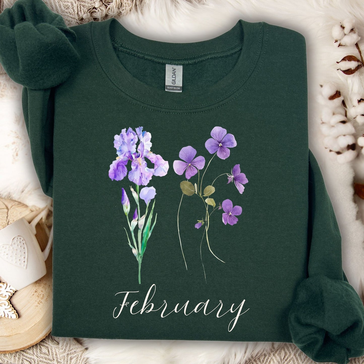 February Birth Month Flowers Sweatshirt — Iris & Violet