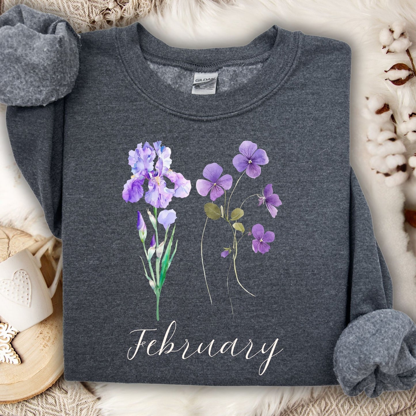 February Birth Month Flowers Sweatshirt — Iris & Violet