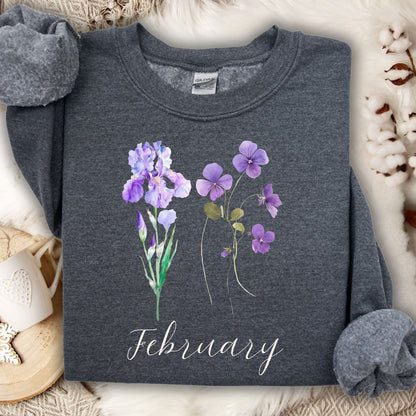 February Birth Month Flowers Sweatshirt — Iris & Violet