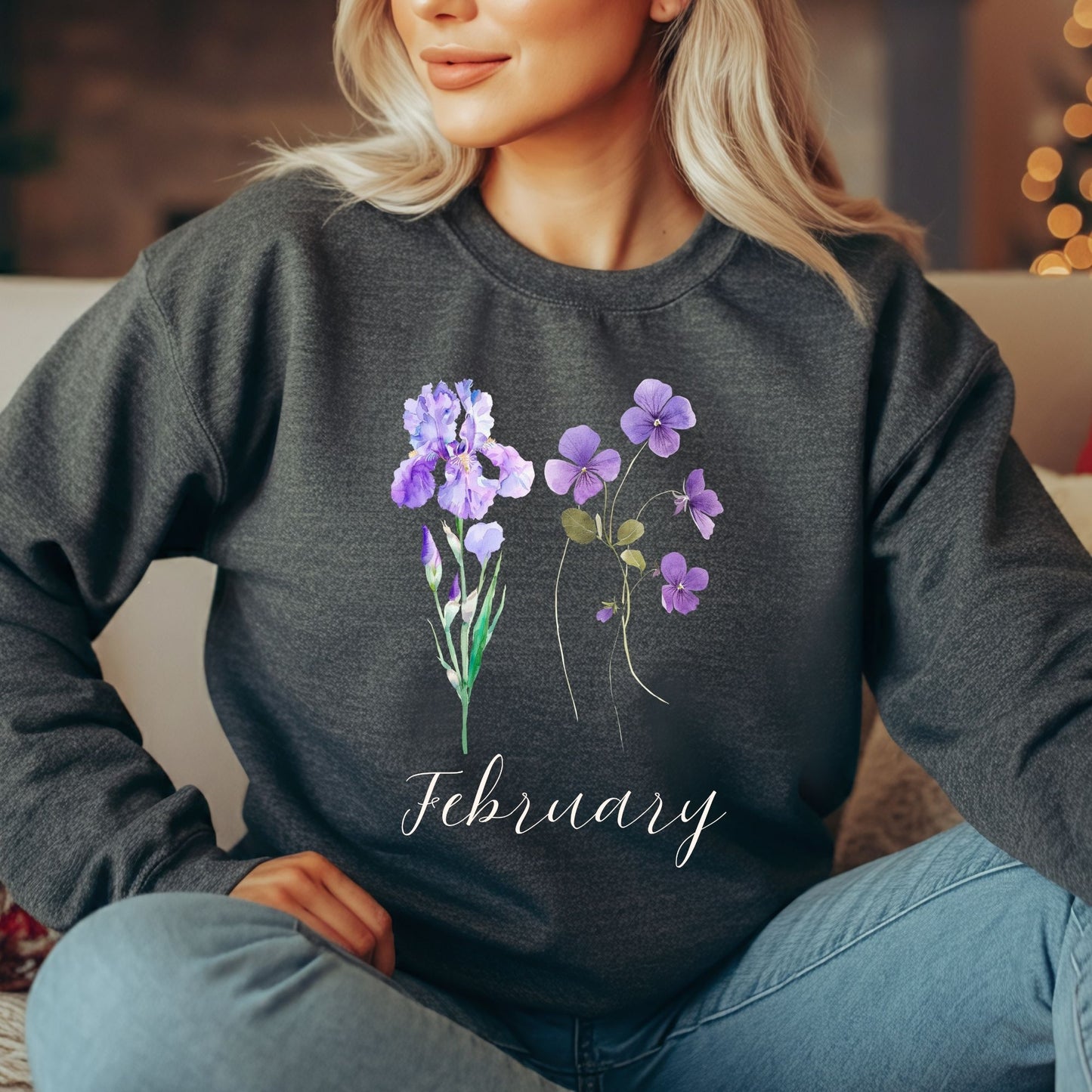 February Birth Month Flowers Sweatshirt — Iris & Violet
