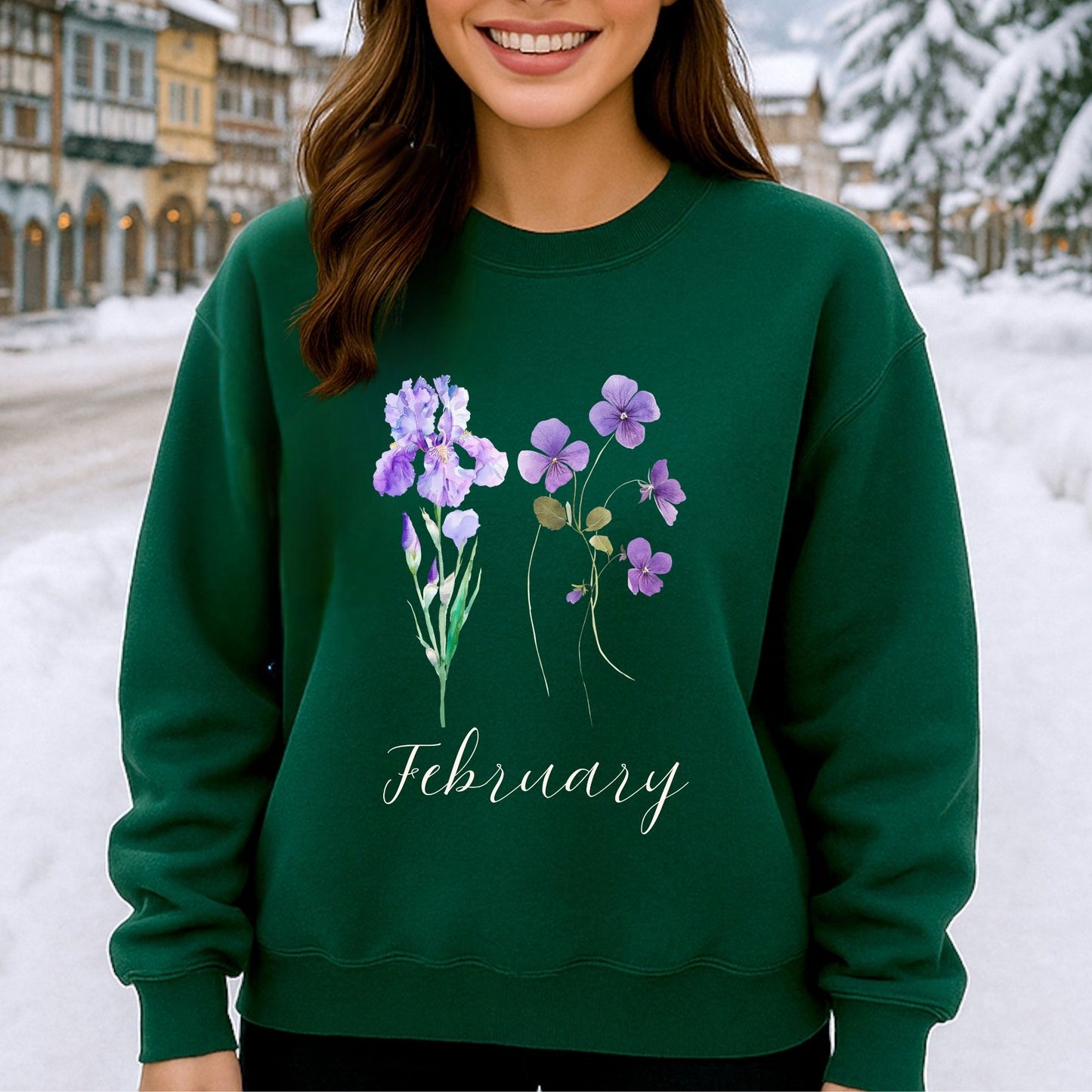 February Birth Month Flowers Sweatshirt — Iris & Violet