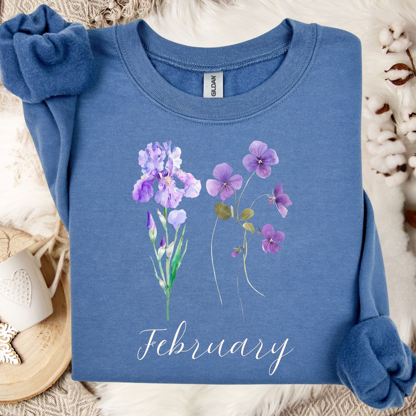 February Birth Month Flowers Sweatshirt — Iris & Violet