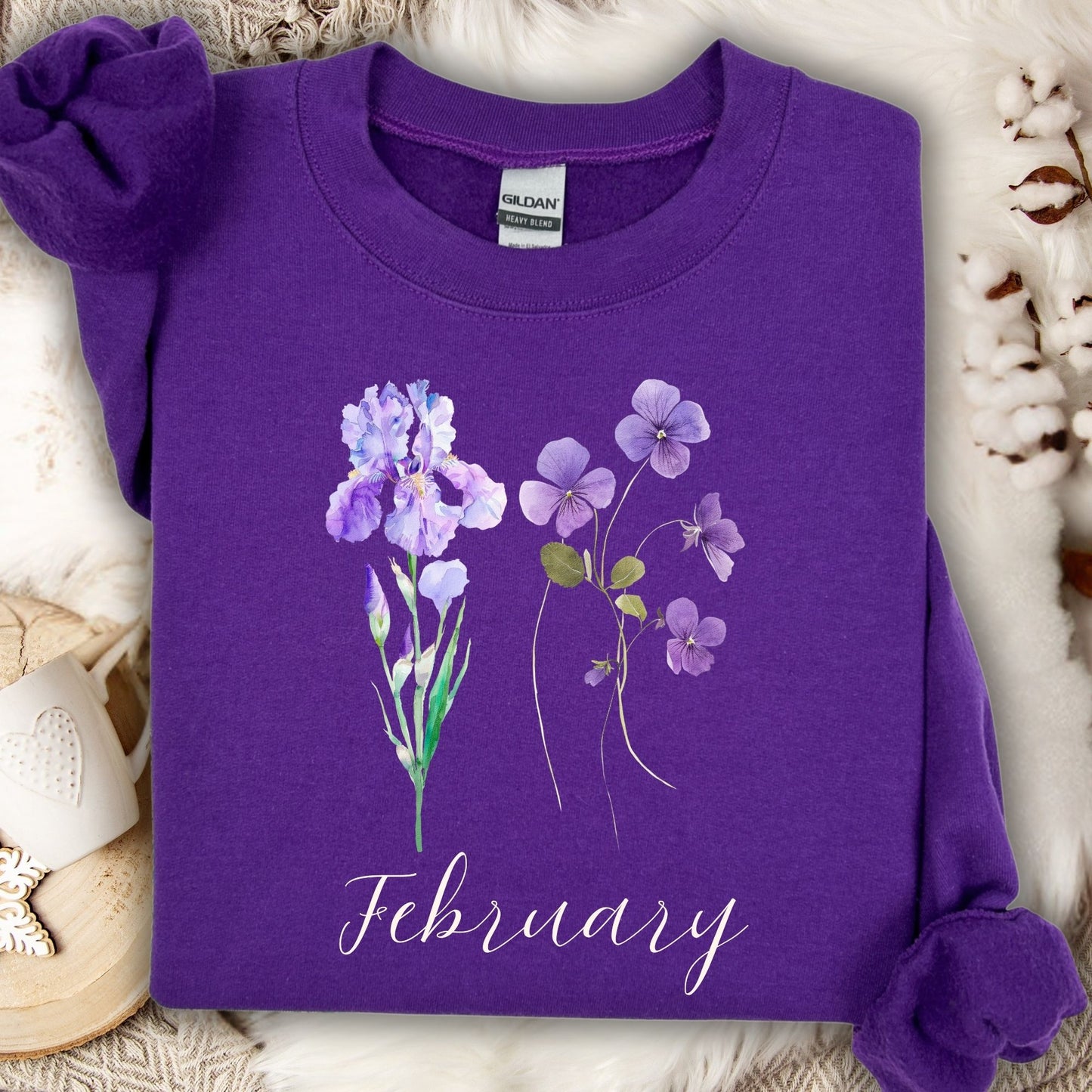 February Birth Month Flowers Sweatshirt — Iris & Violet