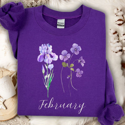February Birth Month Flowers Sweatshirt — Iris & Violet