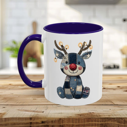 Festive Denim Patchwork Rudolph Mug (11/15oz)