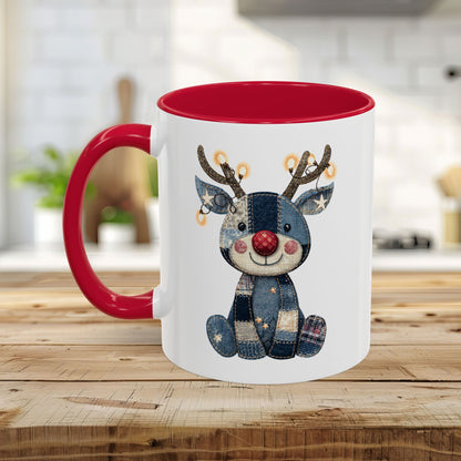 Festive Denim Patchwork Rudolph Mug (11/15oz)