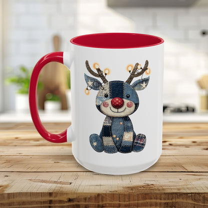 Festive Denim Patchwork Rudolph Mug (11/15oz)