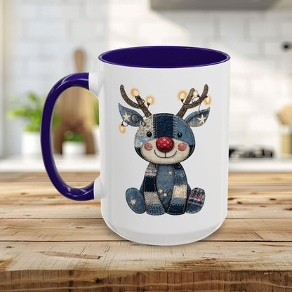 Festive Denim Patchwork Rudolph Mug (11/15oz)