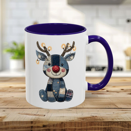 Festive Denim Patchwork Rudolph Mug (11oz & 15oz)