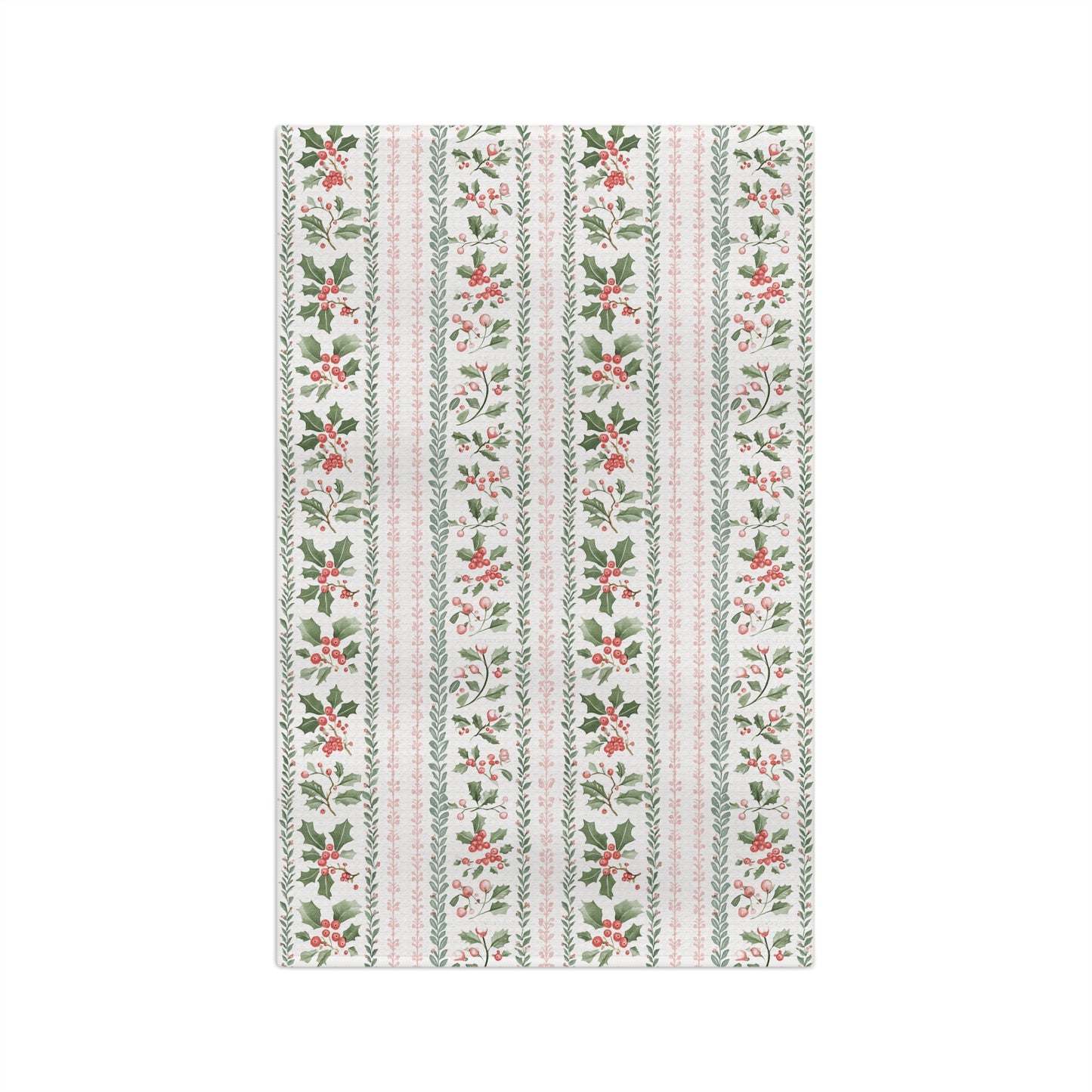 Festive Holly Berries & Pink Foliage Tea Towel