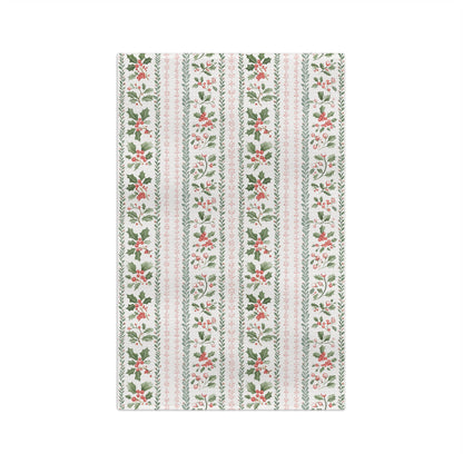 Festive Holly Berries & Pink Foliage Tea Towel