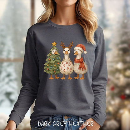 Festive Vintage Christmas Ducks Long Sleeve Tee