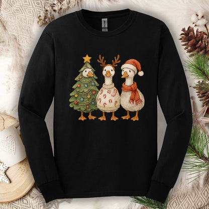 Festive Vintage Christmas Ducks Long Sleeve Tee