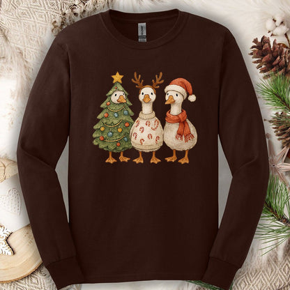 Festive Vintage Christmas Ducks Long Sleeve Tee