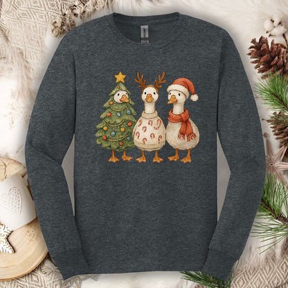 Festive Vintage Christmas Ducks Long Sleeve Tee