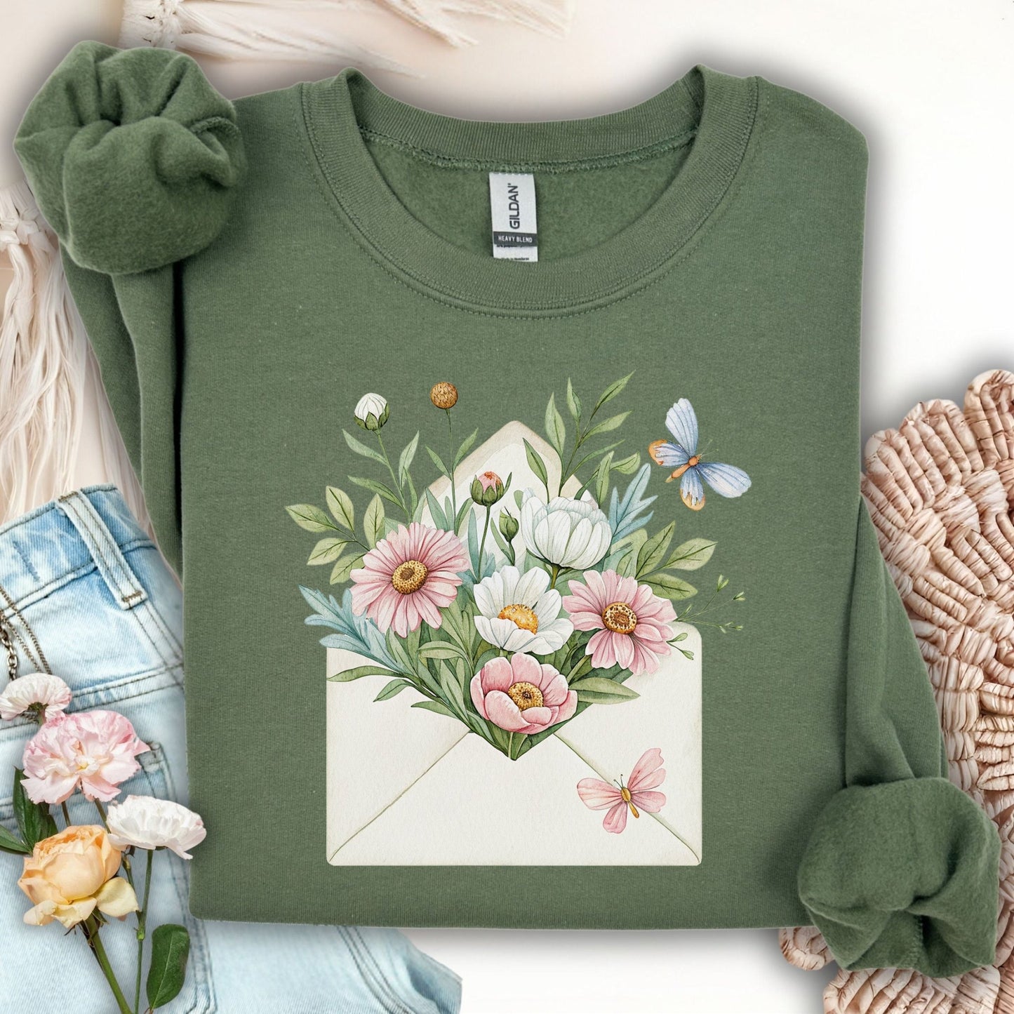 Floral Envelope with Butterflies Sweatshirt