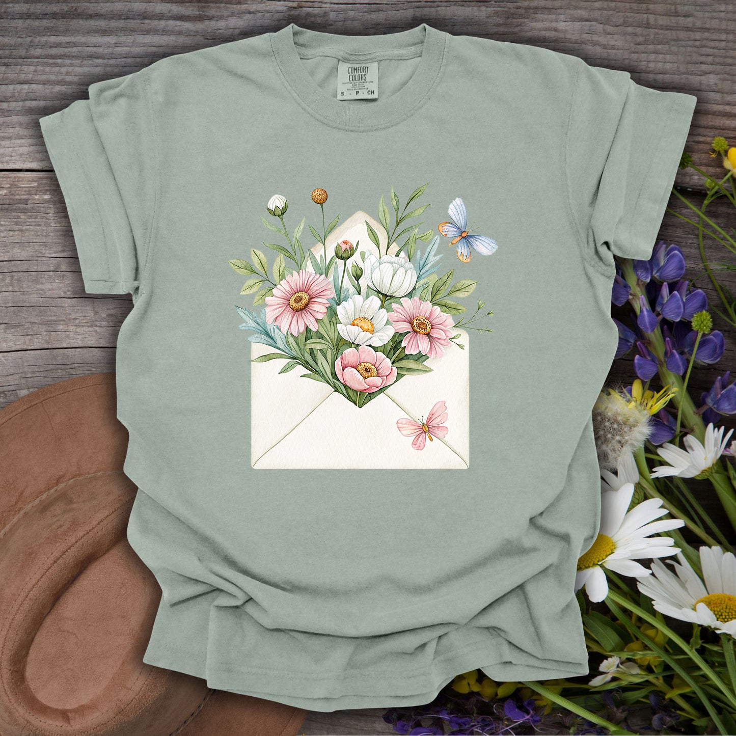 Floral Envelope with Butterflies T-Shirt