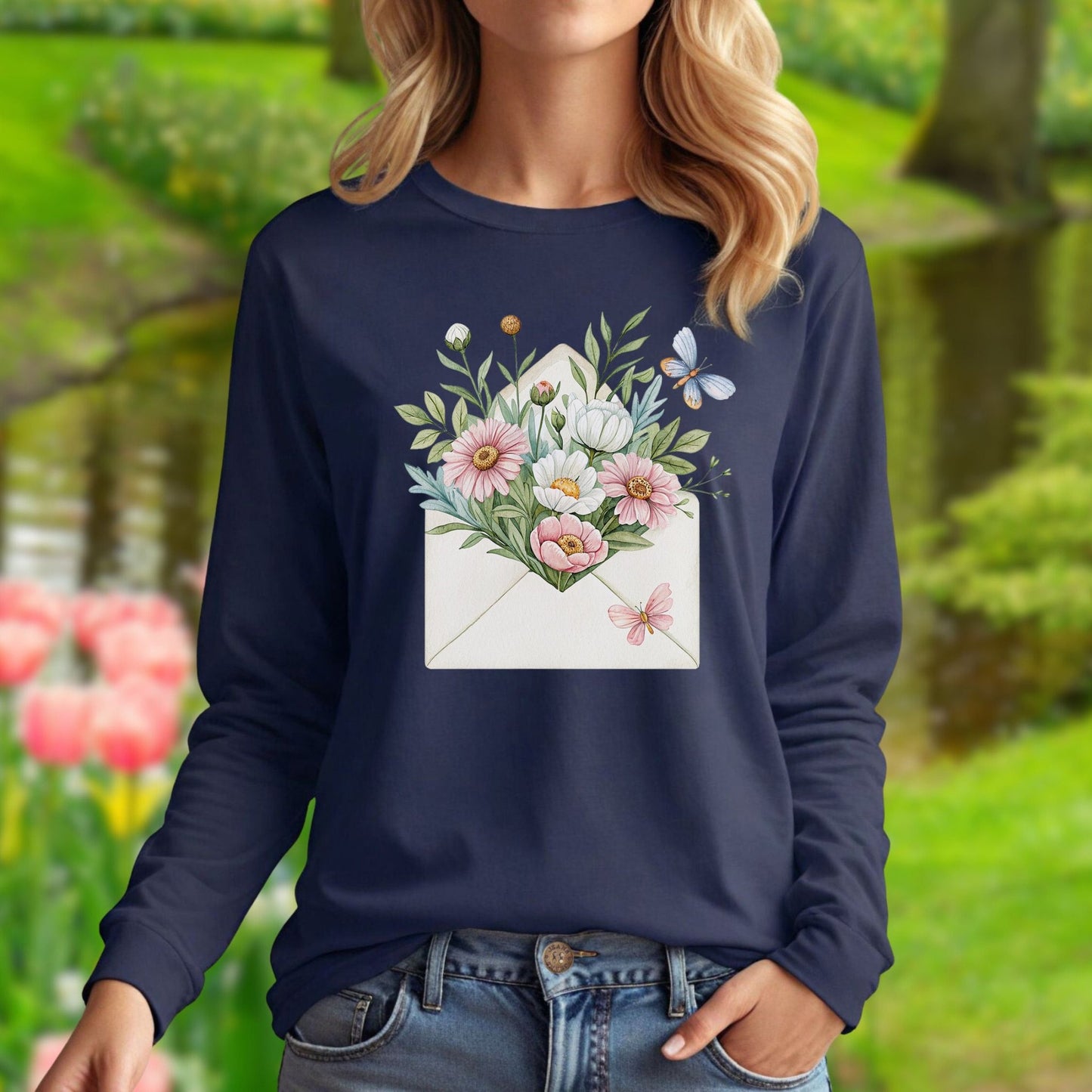 Floral Envelope with Flowers Long Sleeve Tee