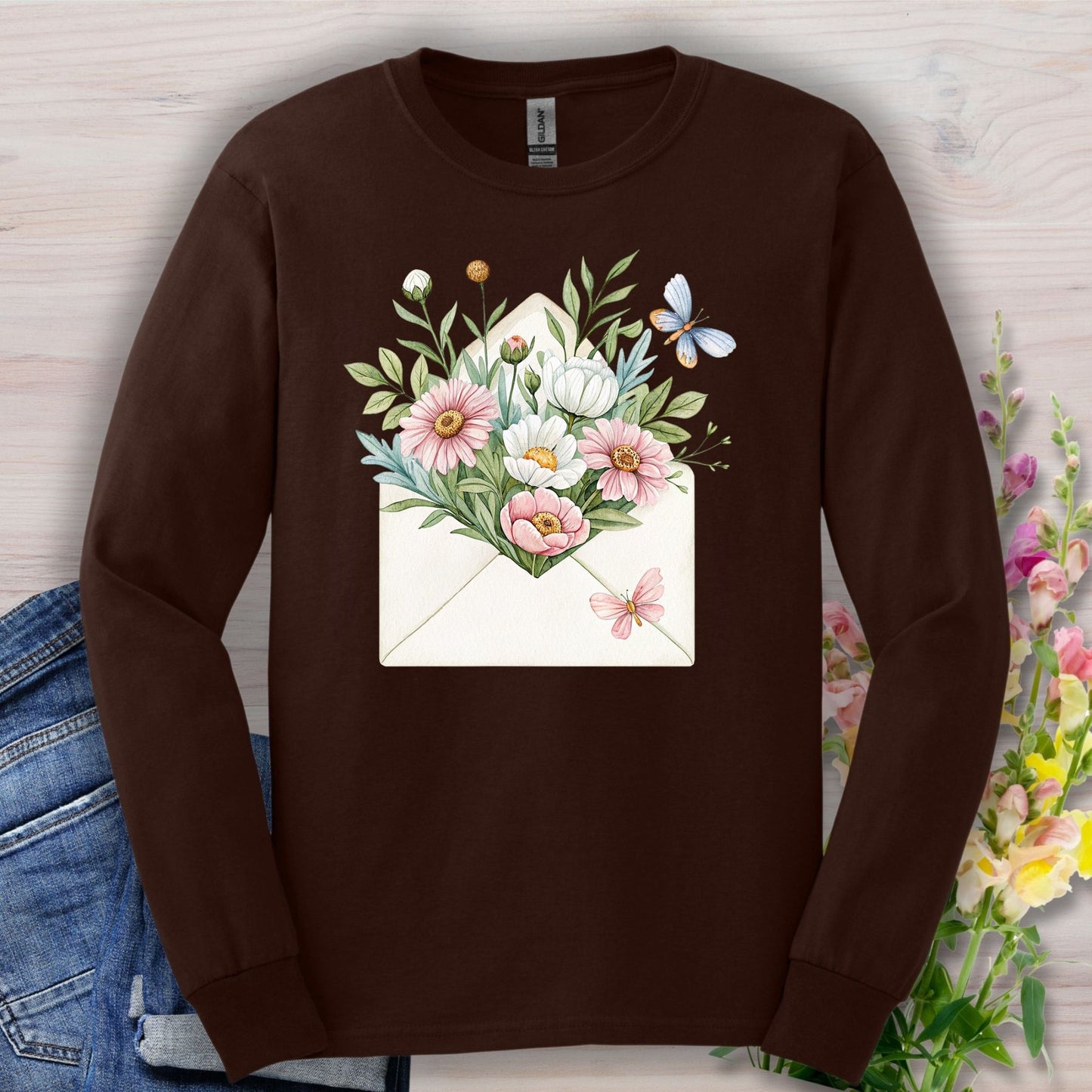 Floral Envelope with Flowers Long Sleeve Tee