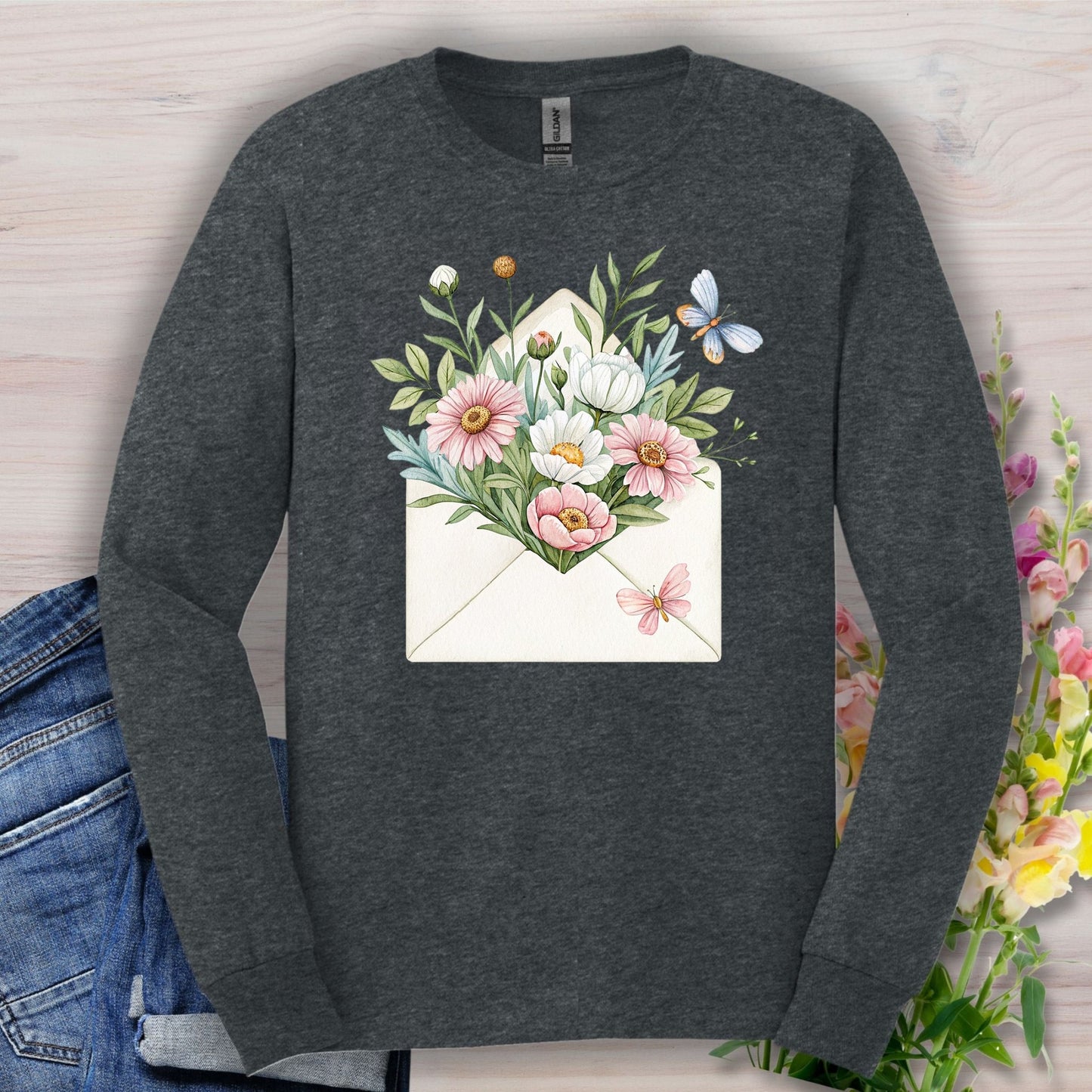 Floral Envelope with Flowers Long Sleeve Tee