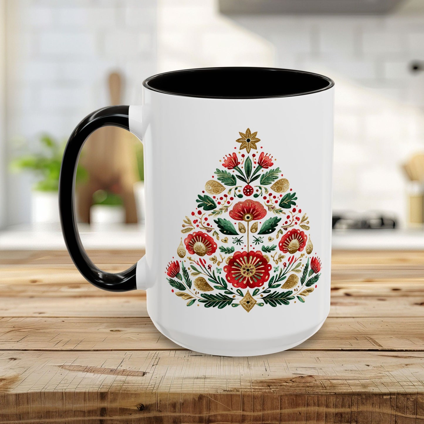 Floral Folk Art Christmas Tree Mug (11/15oz)