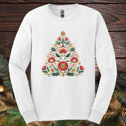 Floral Folk Art Christmas Tree Long Sleeve Tee