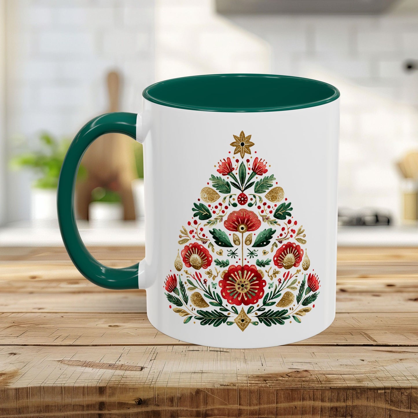Floral Folk Art Christmas Tree Mug (11/15oz)