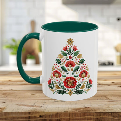 Floral Folk Art Christmas Tree Mug (11/15oz)
