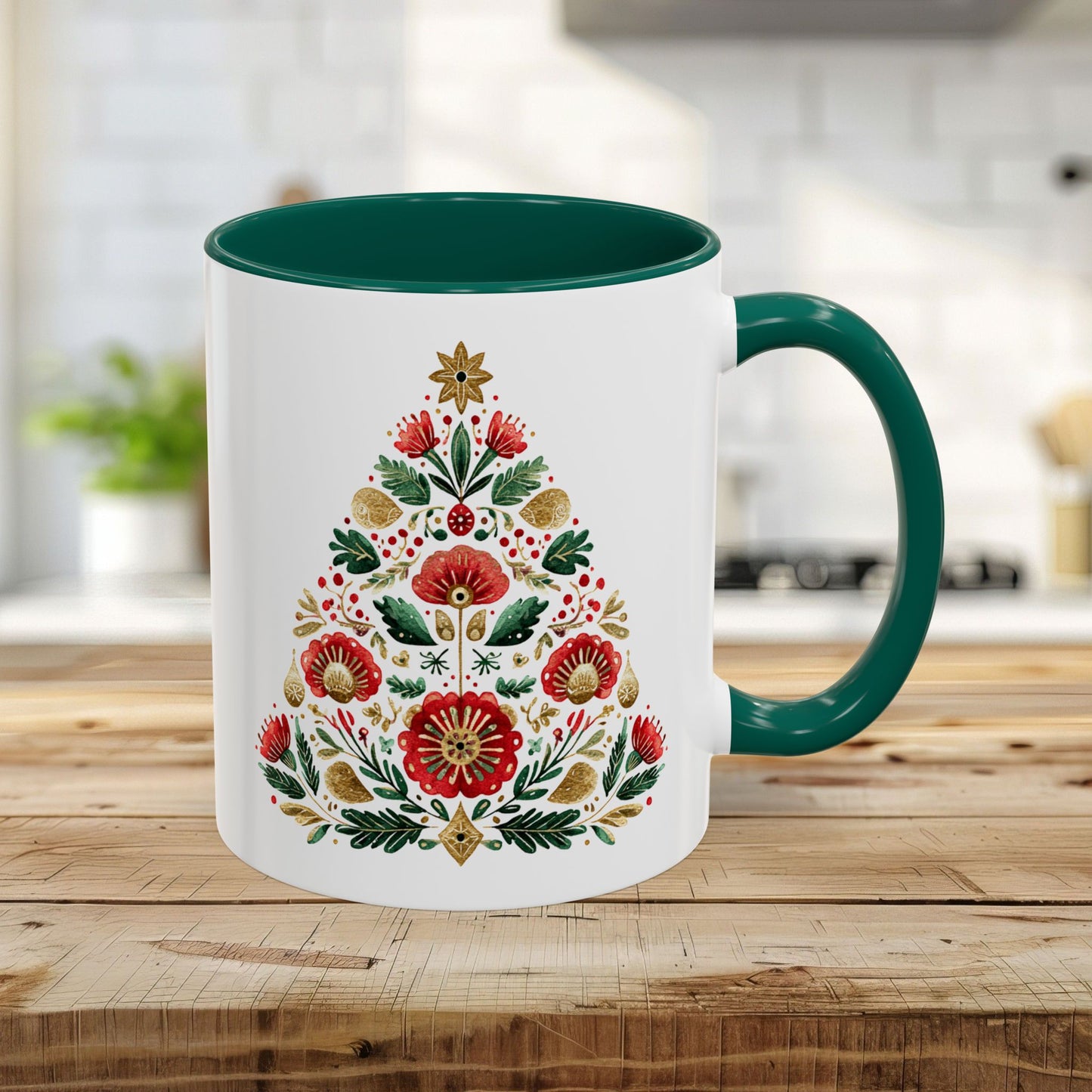 Floral Folk Art Christmas Tree Mug (11/15oz)
