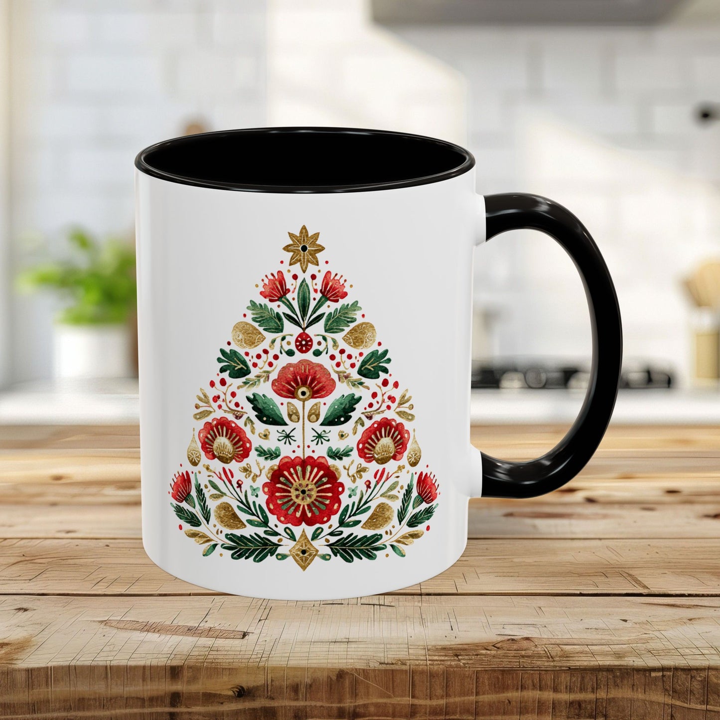 Floral Folk Art Christmas Tree Mug (11/15oz)