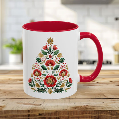Floral Folk Art Christmas Tree Mug (11/15oz)