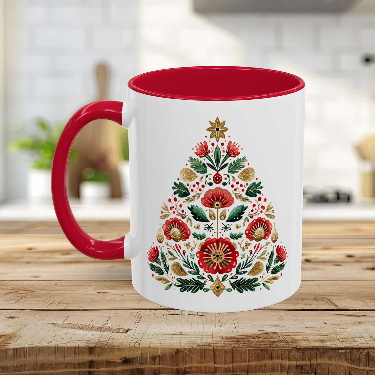 Floral Folk Art Christmas Tree Mug (11/15oz)