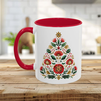 Floral Folk Art Christmas Tree Mug (11/15oz)