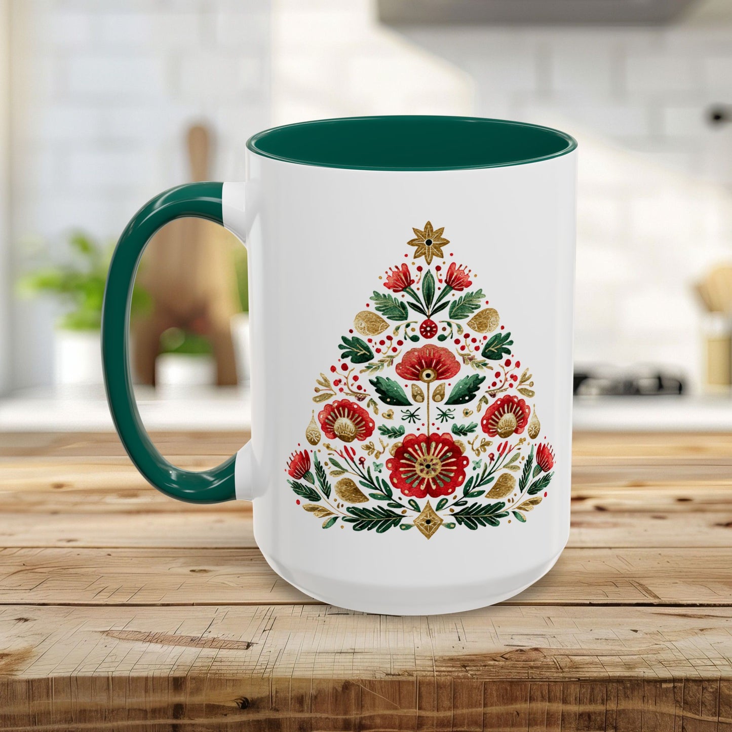 Floral Folk Art Christmas Tree Mug (11/15oz)