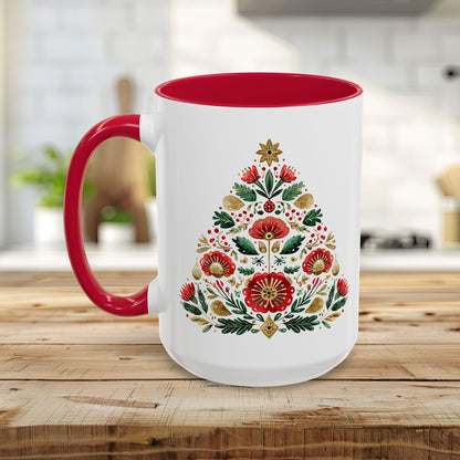 Floral Folk Art Christmas Tree Mug (11/15oz)