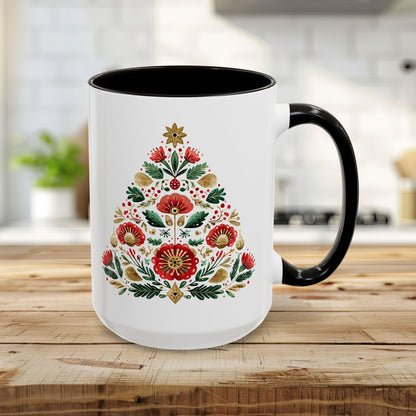 Floral Folk Art Christmas Tree Mug (11/15oz)