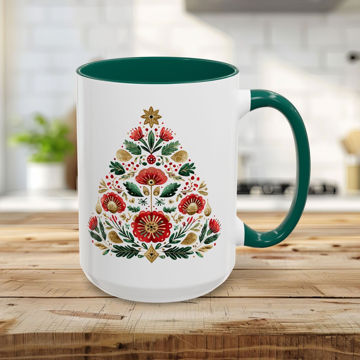Floral Folk Art Christmas Tree Mug (11/15oz)