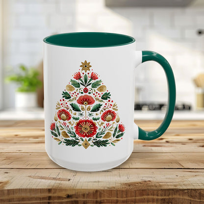 Floral Folk Art Christmas Tree Mug (11/15oz)