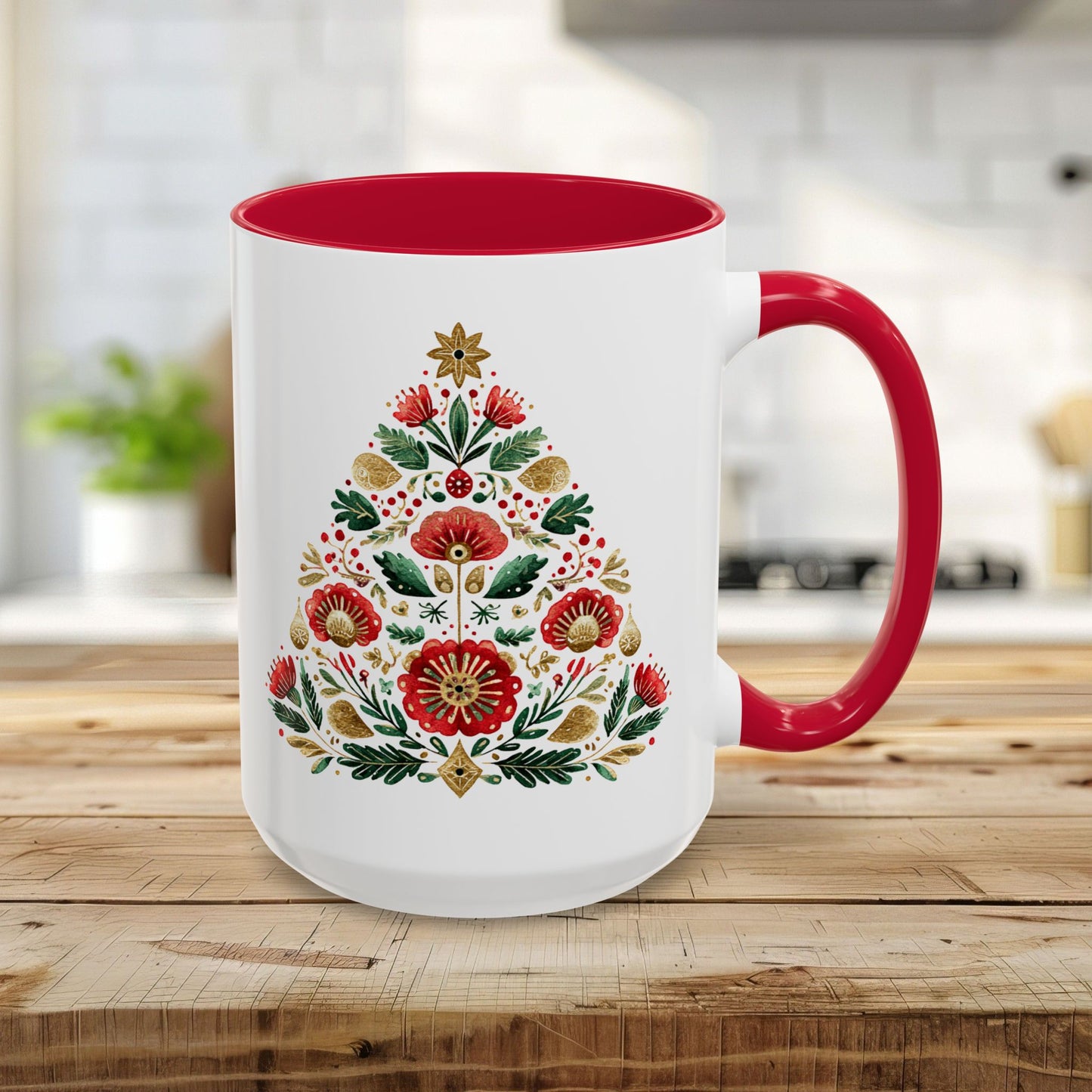Floral Folk Art Christmas Tree Mug (11/15oz)