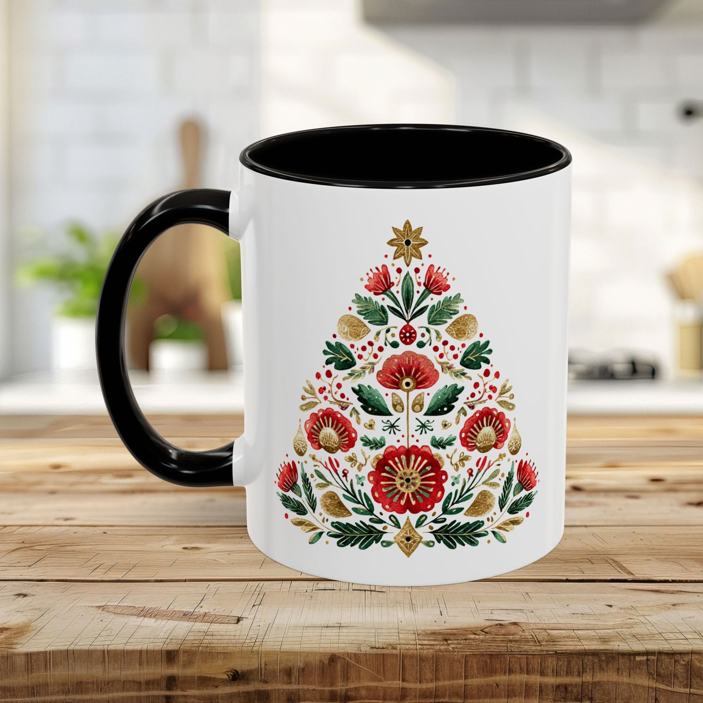 Floral Folk Art Christmas Tree Mug (11/15oz)