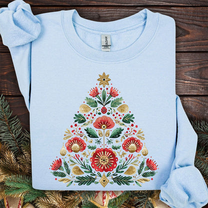 Floral Folk Art Christmas Tree Sweatshirt