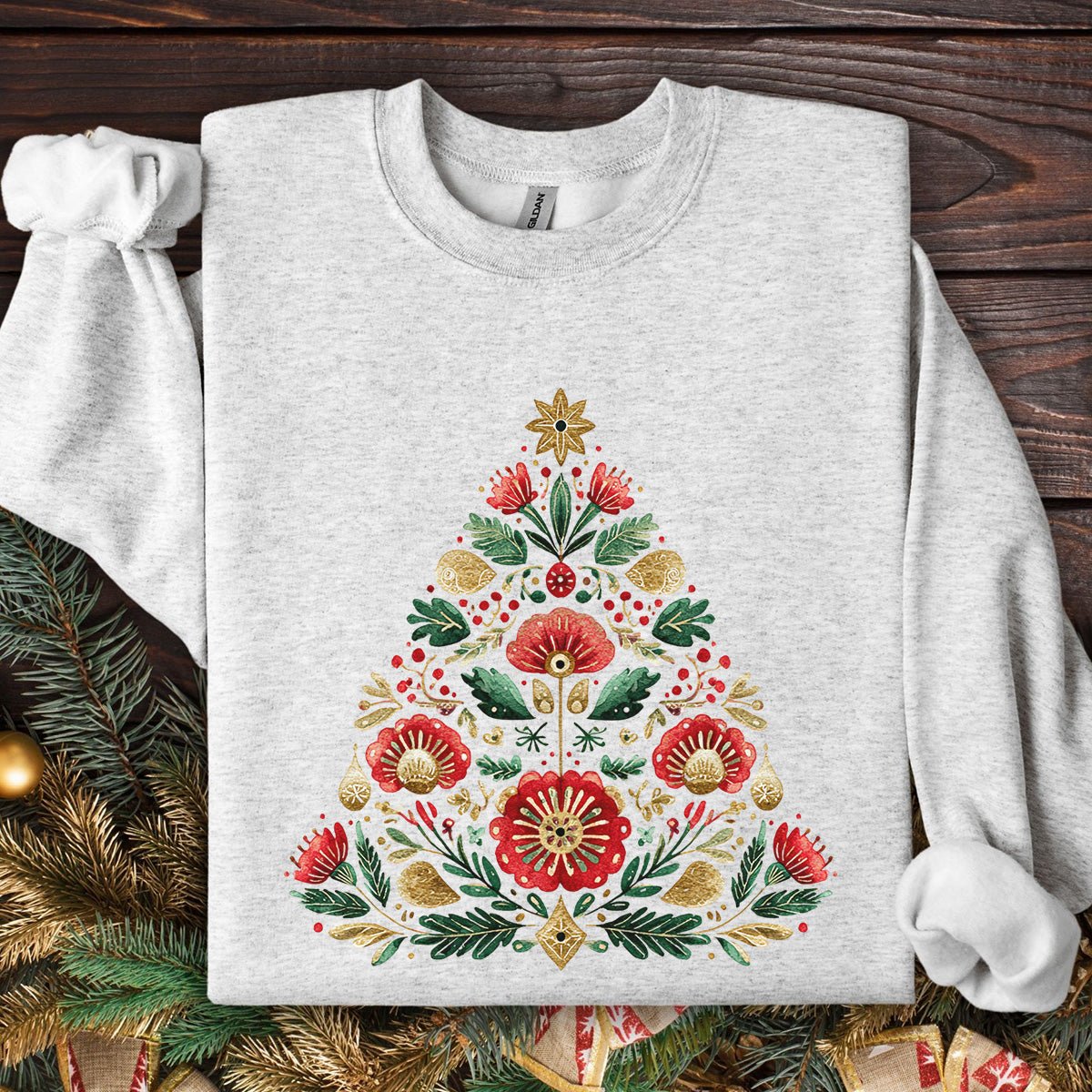 Floral Folk Art Christmas Tree Sweatshirt