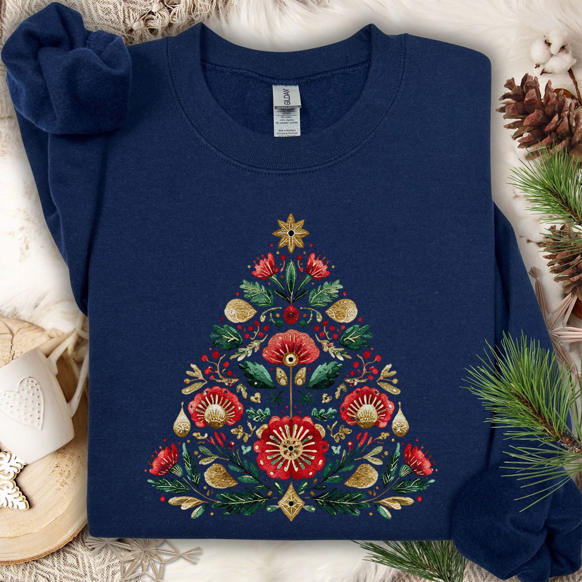 Floral Folk Art Christmas Tree Sweatshirt