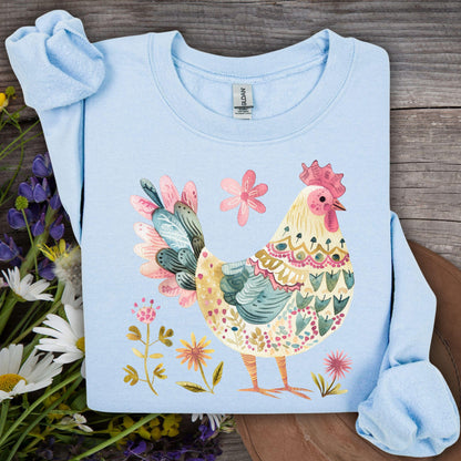 Floral Folk Art Colorful Rooster Sweatshirt