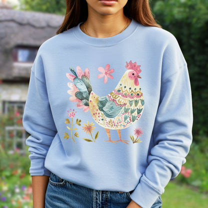 Floral Folk Art Colorful Rooster Sweatshirt