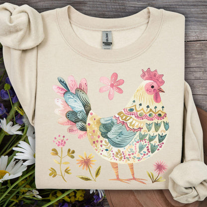 Floral Folk Art Colorful Rooster Sweatshirt
