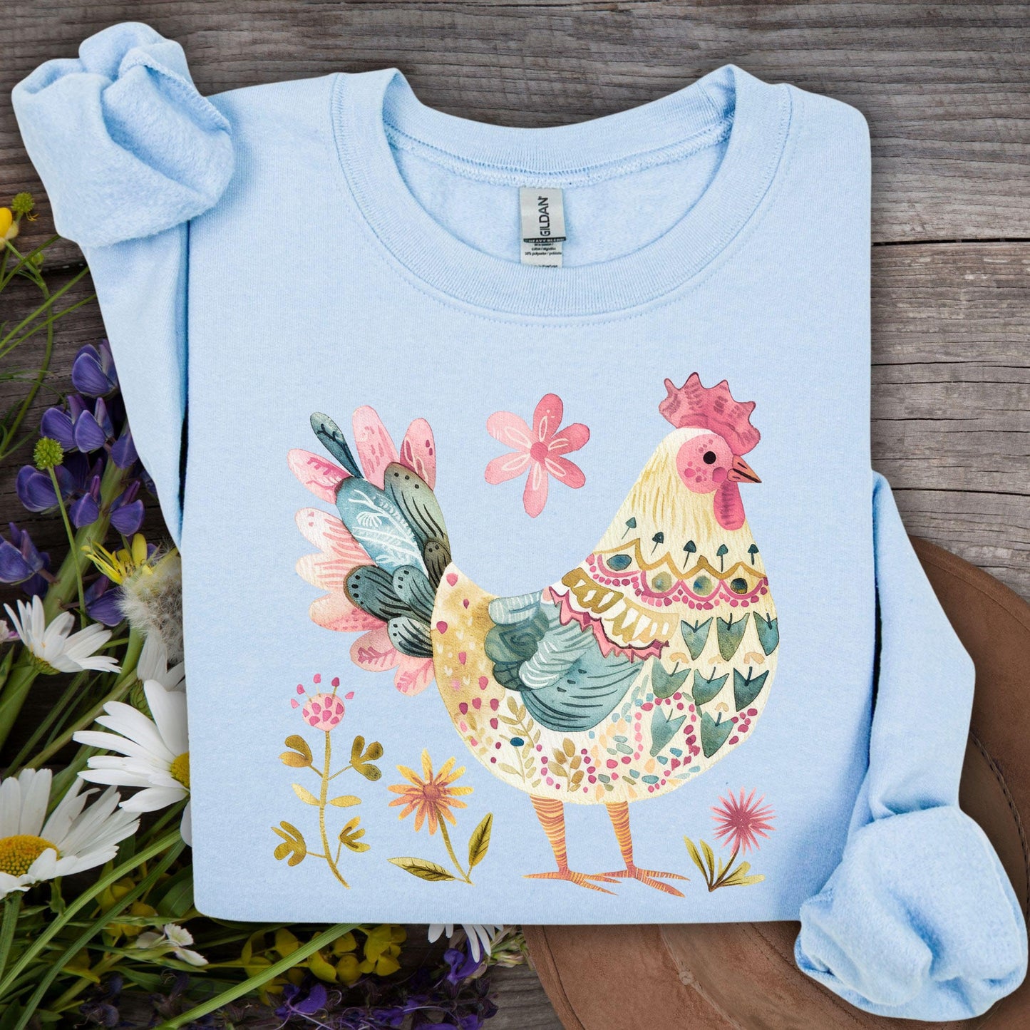 Floral Folk Art Colorful Rooster Sweatshirt